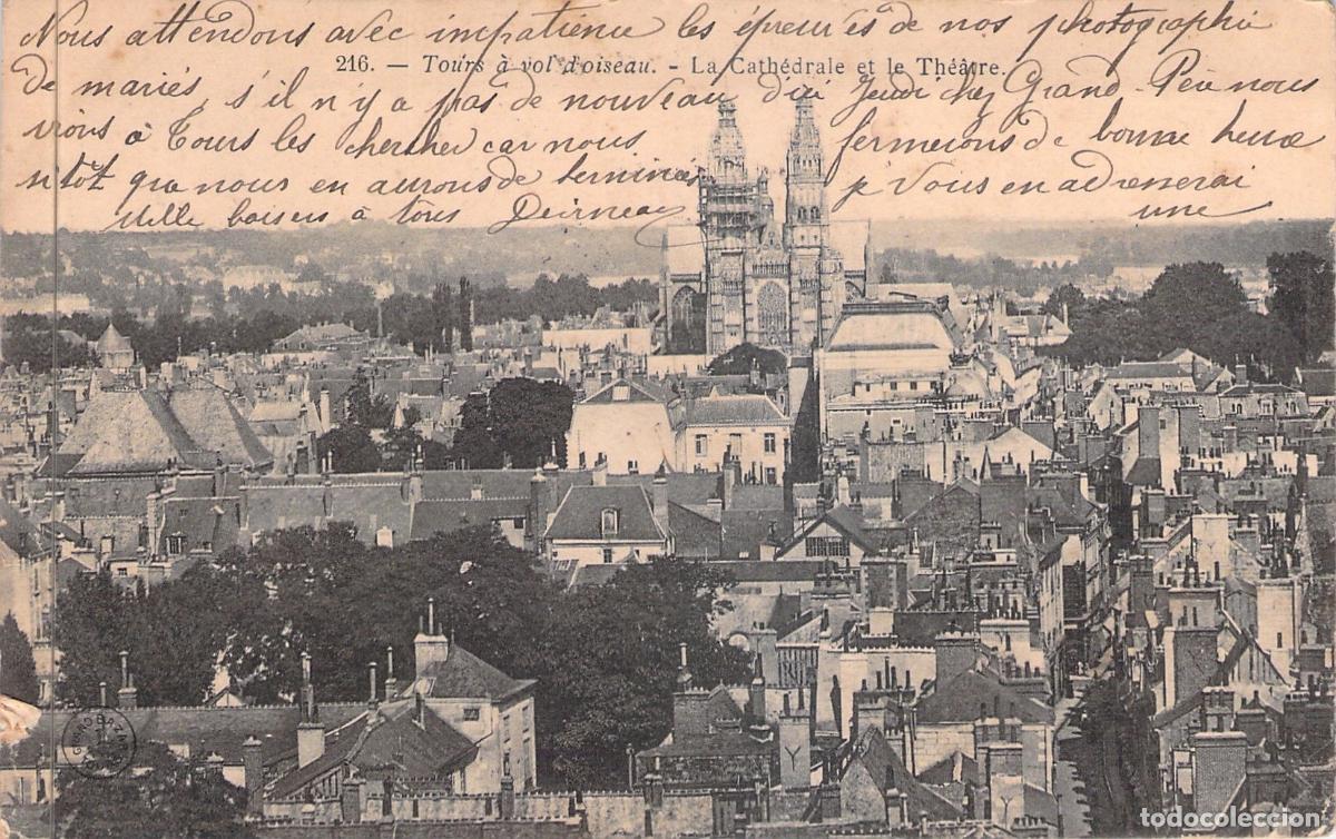 Cartoline: Postal de Tours, Francia: Vista A&eacute;rea de la Catedral y el Teatro