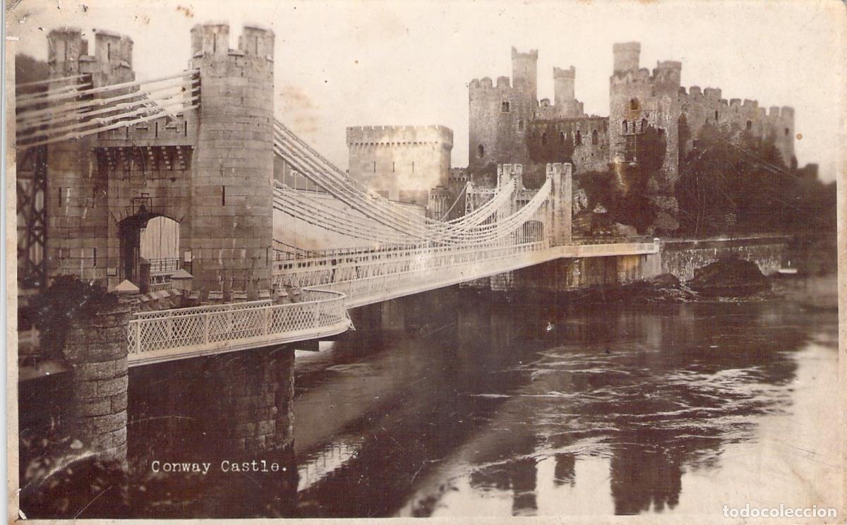 Postales: Postal del Castillo de Conwy y el Puente Colgante en Gales