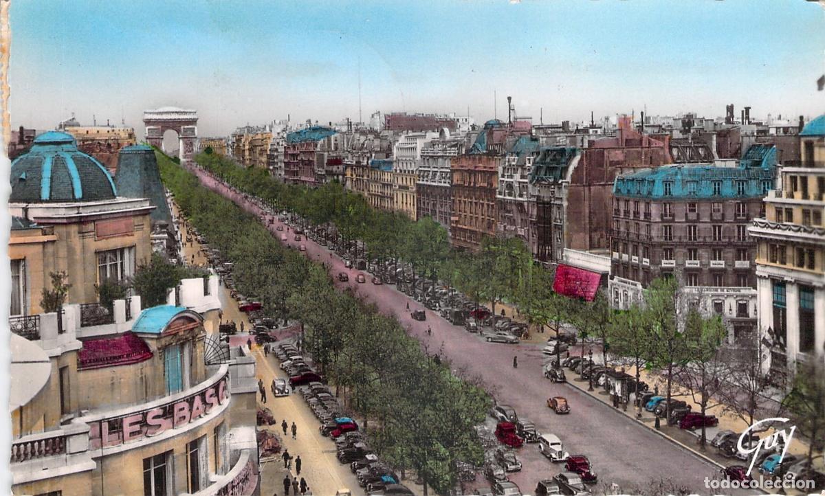 Postales: Postal de Par&iacute;s: Campos El&iacute;seos y el Arco de Triunfo