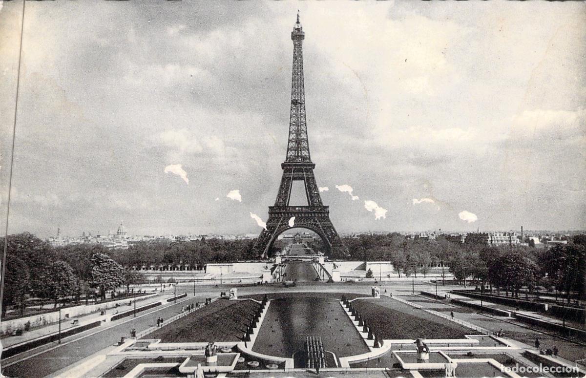 Postales: Postal de la Torre Eiffel y Jardines del Palacio de Chaillot en Par&iacute;s