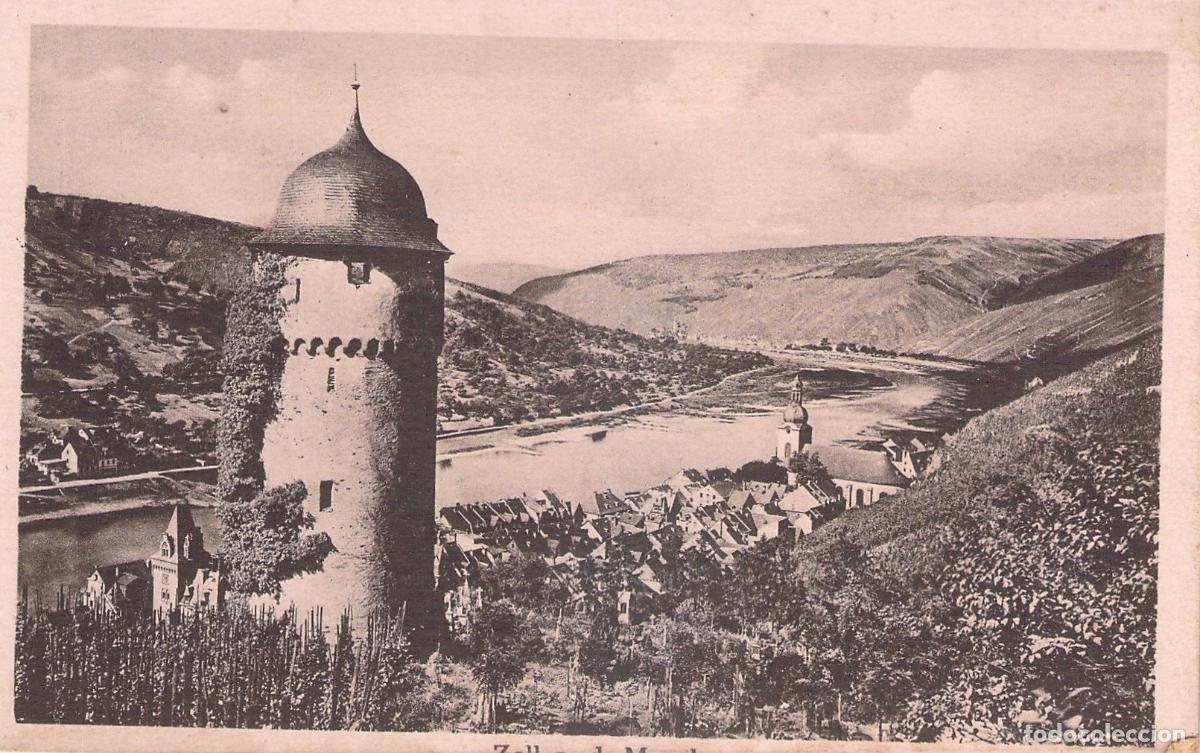 Postales: Postal de Zell an der Mosel, Alemania - Torre Redonda y R&iacute;o Mosela