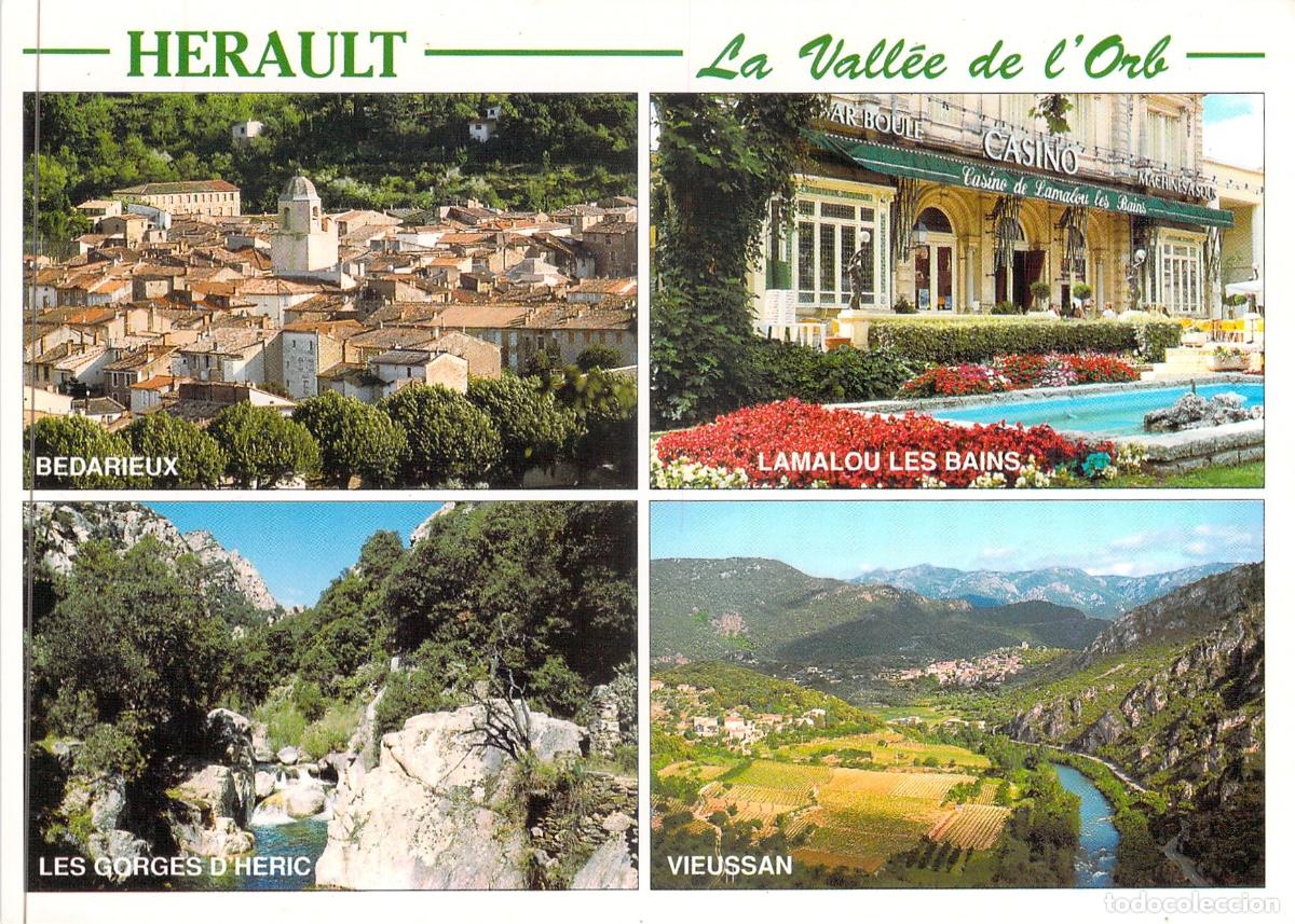 Postales: Postal Multi-vista Valle del Orb, H&eacute;rault: B&eacute;darieux y Lamalou les Bains
