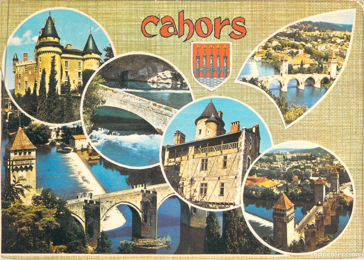 Cartoline: Postal Multivista de Cahors con el Puente Valentr&eacute;, Francia
