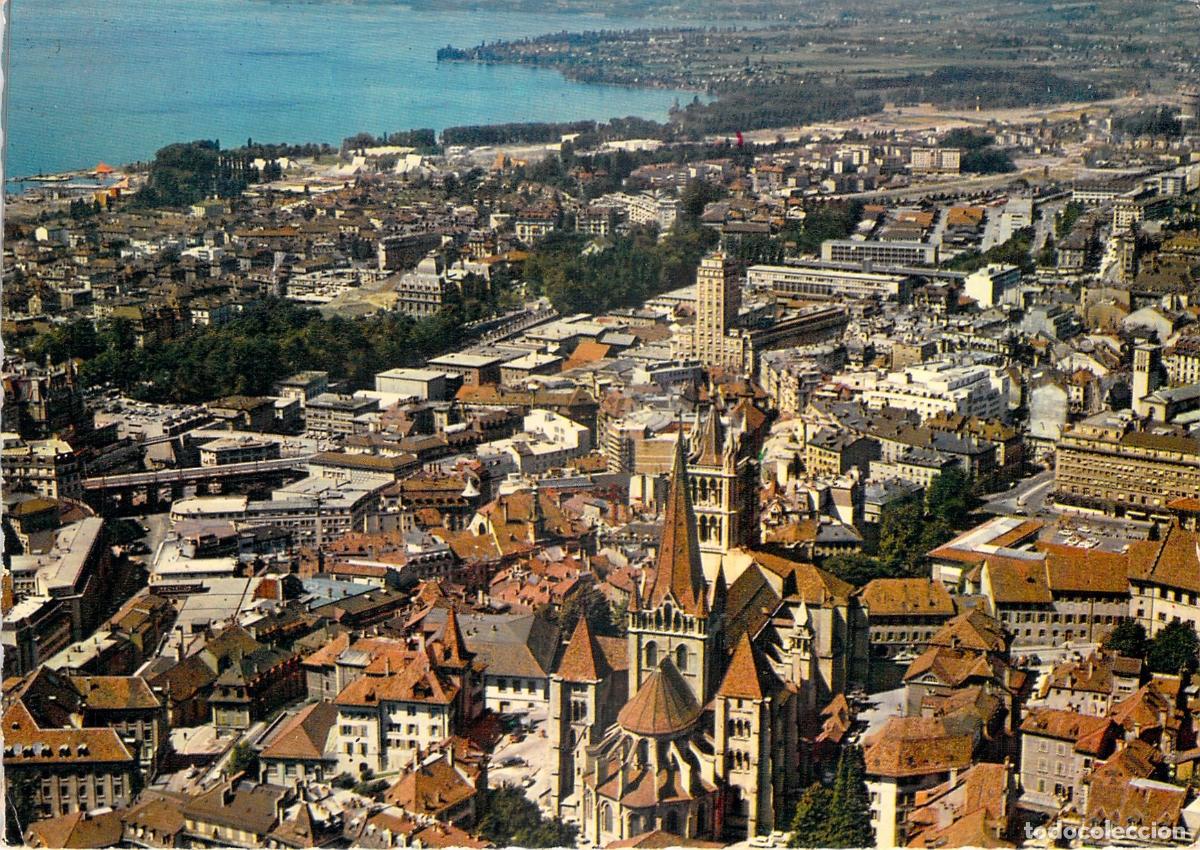 Postales: Postal de Lausanne Suiza - Vista A&eacute;rea con Catedral