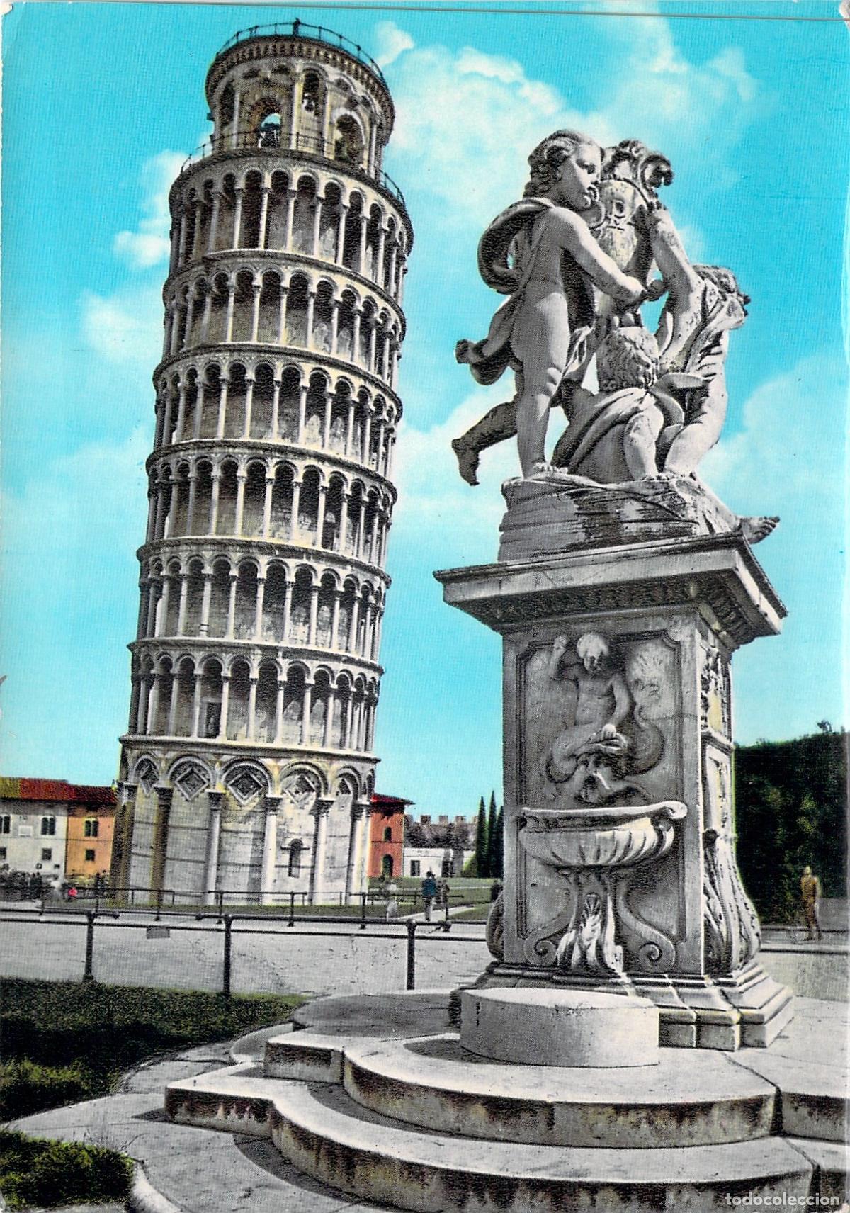 Postales: Postal de la Torre de Pisa y la Fontana dei Putti, Italia