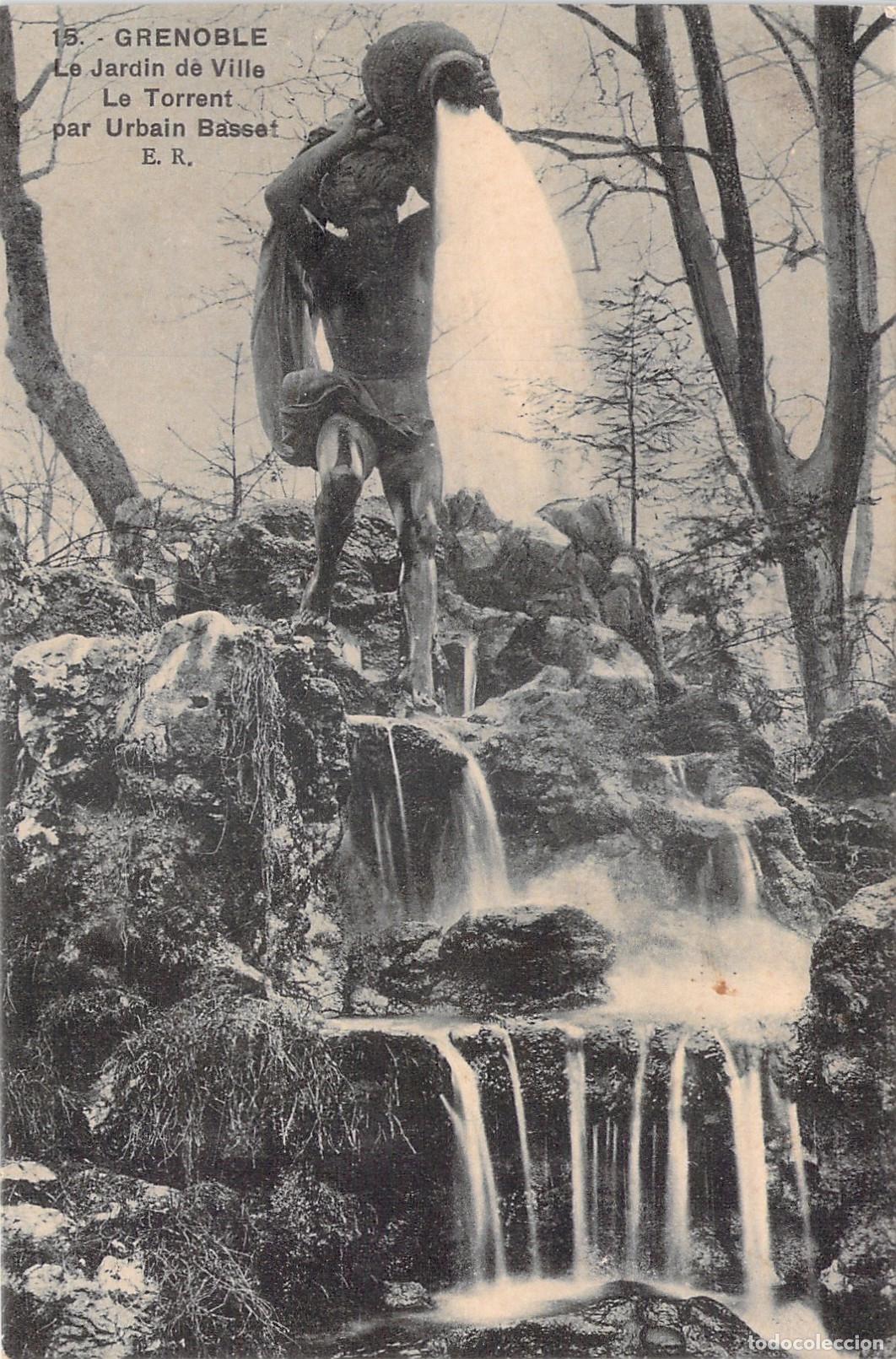 Postales: Postal de Grenoble, Estatua Le Torrent en el Jardin de Ville