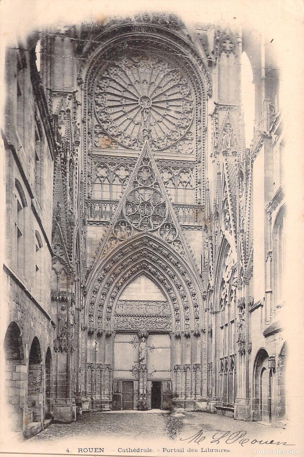 Postales: Postal de la Catedral de Rouen, Portal de los Libreros, Francia