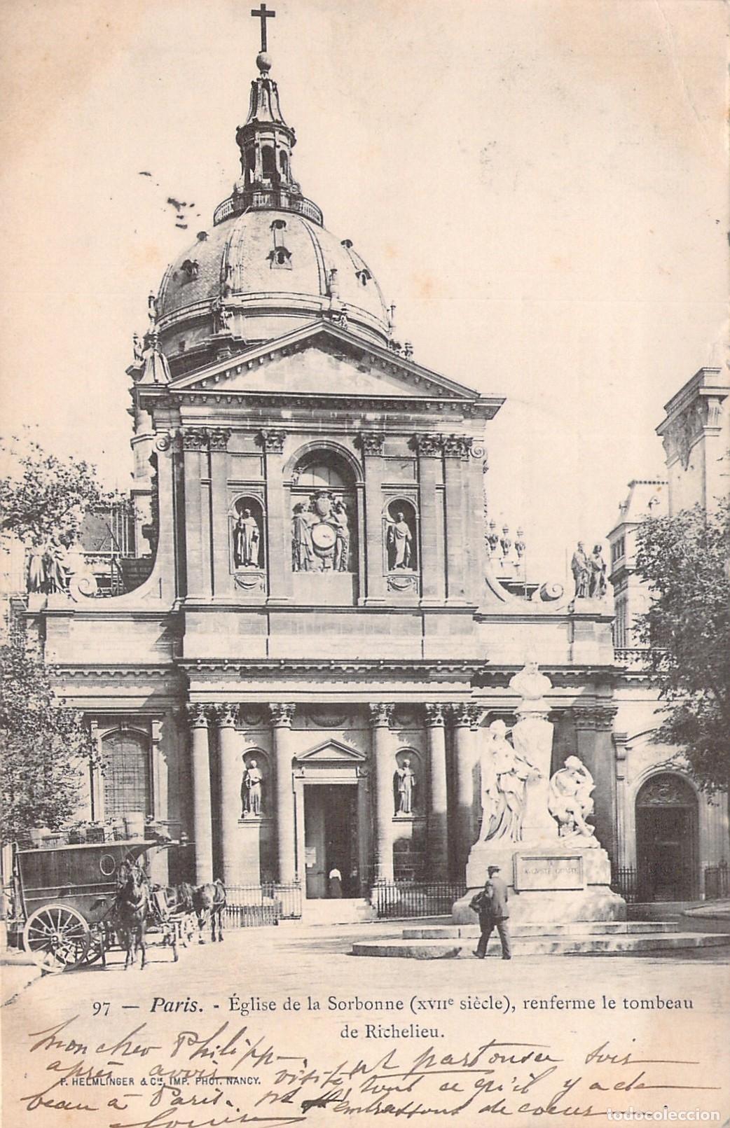 Postales: Postal de la Iglesia de la Sorbona en Par&iacute;s, Francia