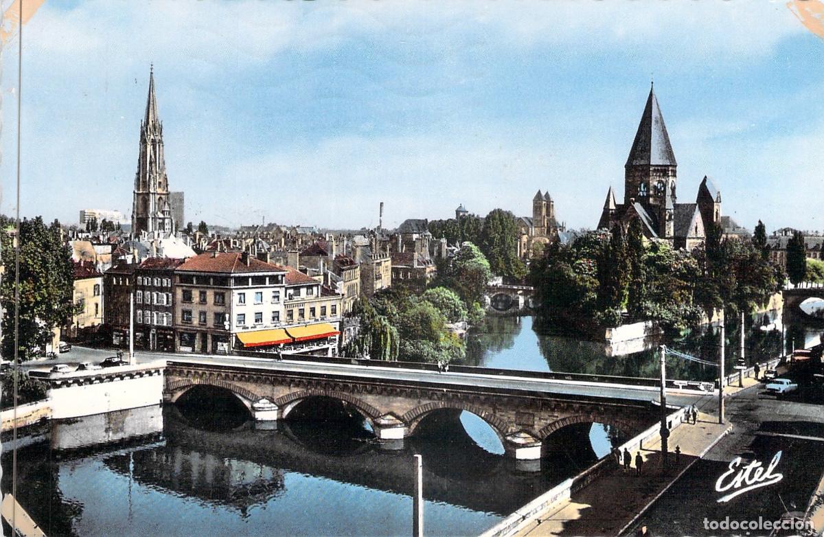Postales: Postal de Metz, Francia - Vista del R&iacute;o Mosela y el Templo Protestante