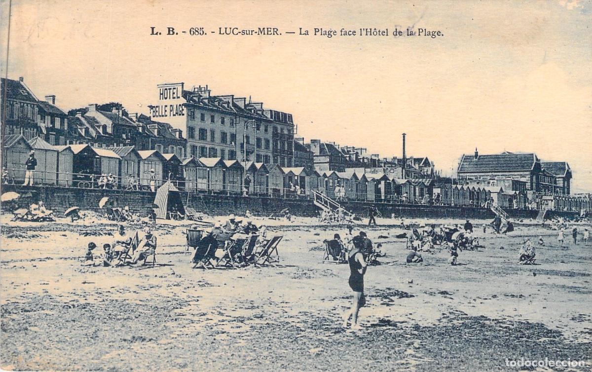 Postales: Postal de Luc-sur-Mer, Francia - Playa y Hotel Belle Plage