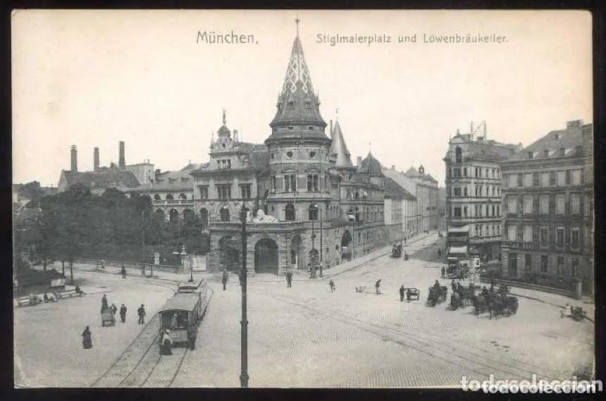 Cartoline: Alemania. M&uuml;nchen. *Stiglmaierplatz und L&ouml;wenbr&auml;ukeller* Nueva.