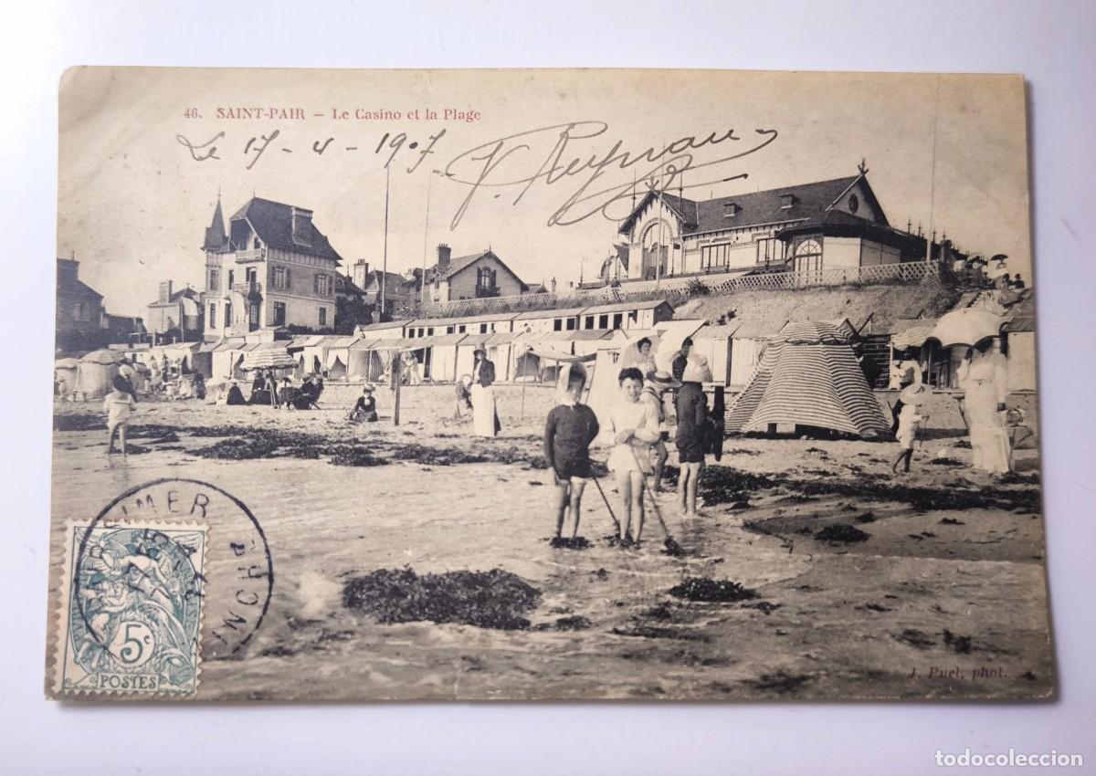 Postales: Antigua postal francesa. Saint Pairo. Le Casino et la plage. Principios siglo XX. Francia.