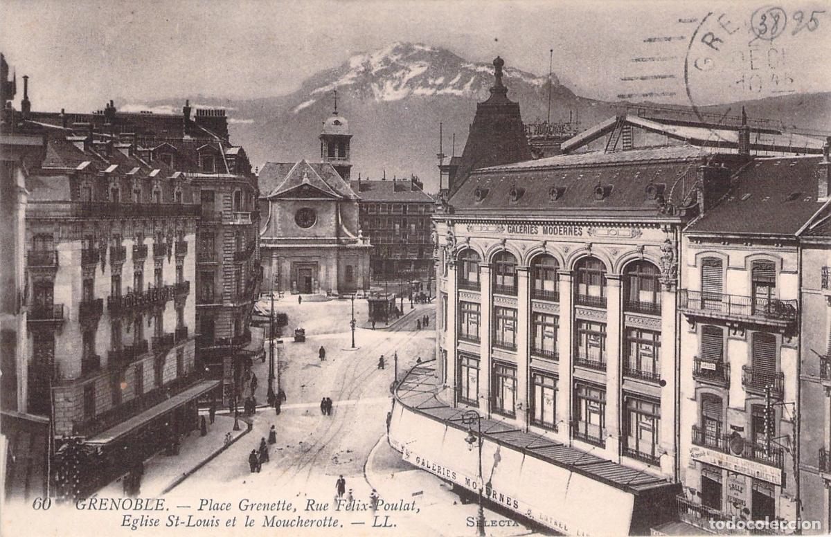 Cartoline: Postal de Grenoble: Place Grenette, Rue F&eacute;lix-Poulat e Iglesia St-Louis