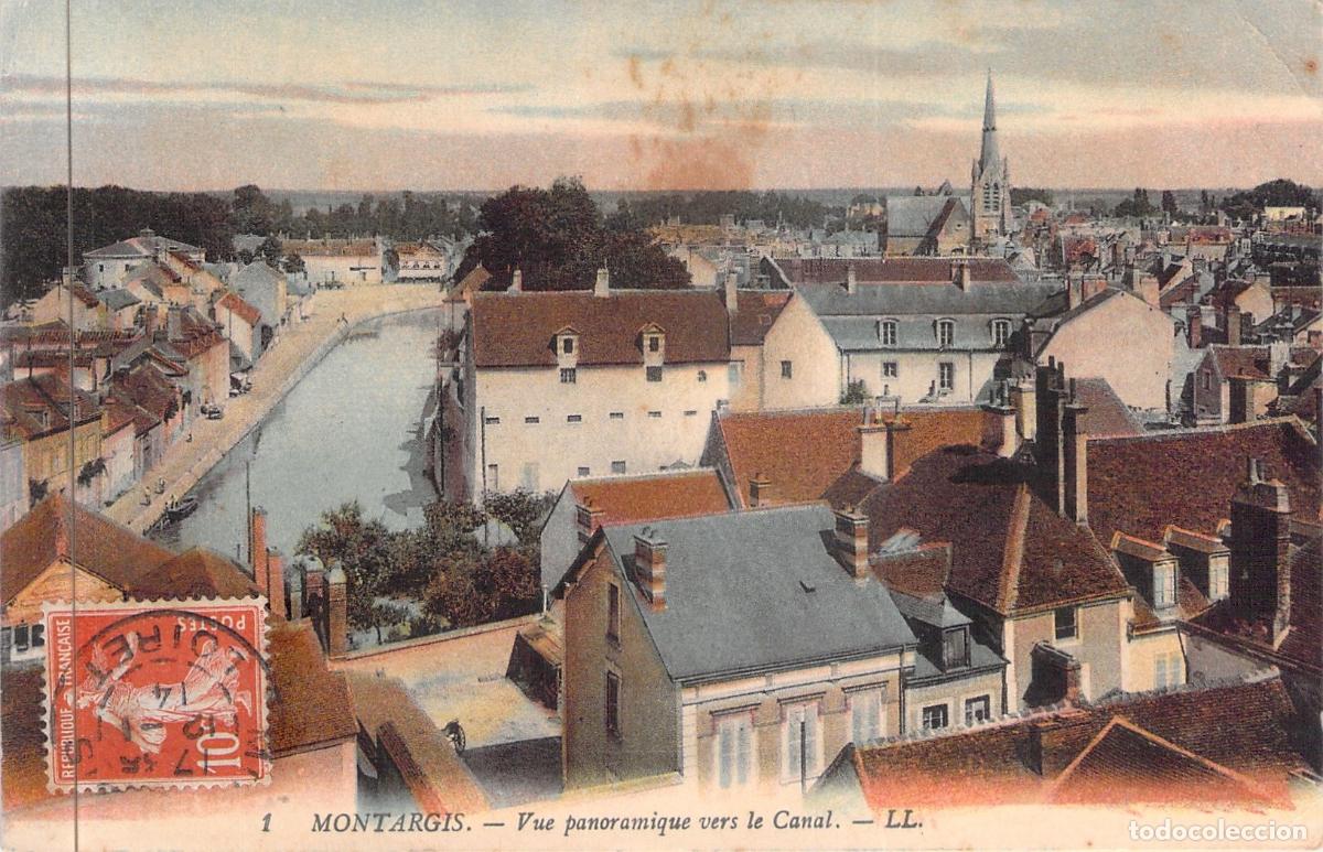 Postales: Postal de Montargis con vista panor&aacute;mica hacia el Canal