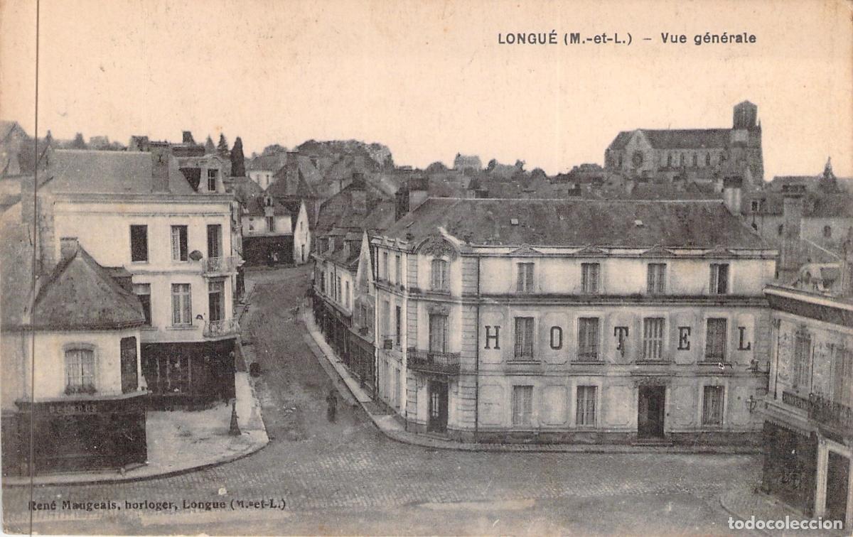 Postales: Postal de Longu&eacute; Francia Vista General con Hotel e Iglesia