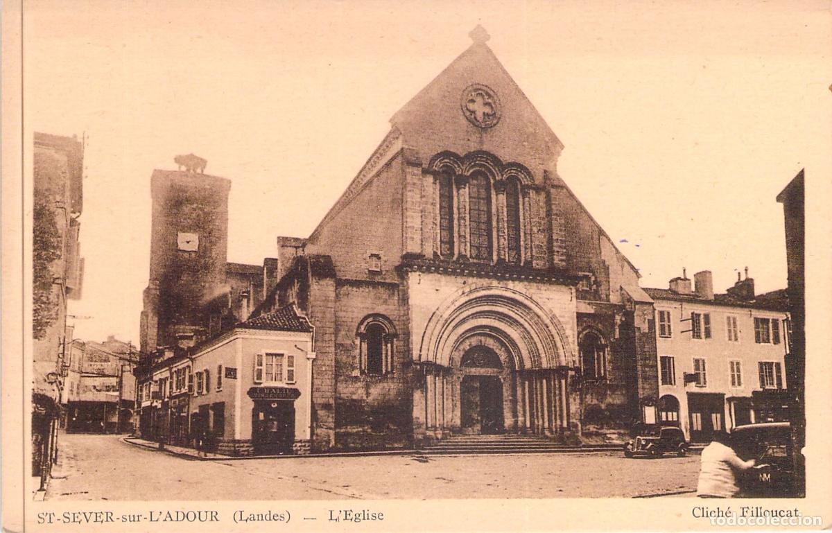 Postales: Postal de la Iglesia de Saint-Sever-sur-l'Adour en Landes, Francia