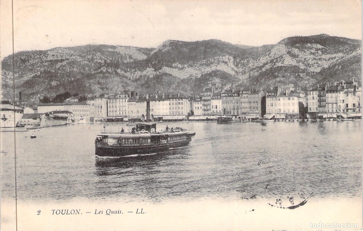Postales: Postal de Toulon, Les Quais - Escena del Puerto y Barco de Vapor