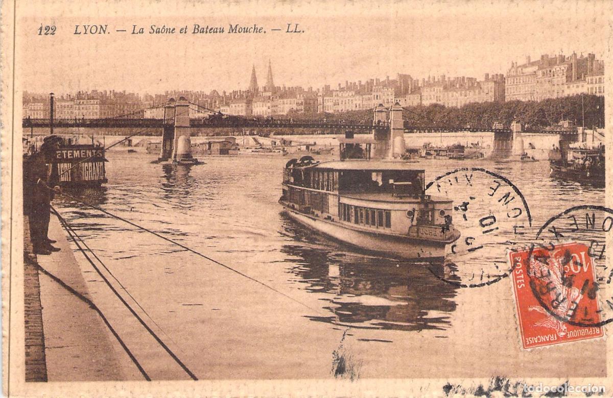 Postales: Postal de Lyon, El R&iacute;o Saona y Bateau Mouche, Francia