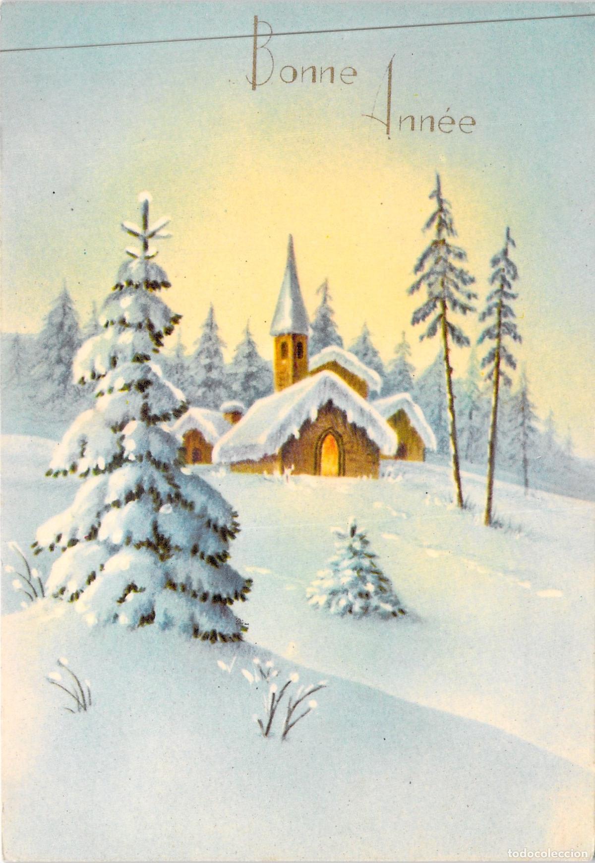 Postales: Postal de A&ntilde;o Nuevo con Paisaje Nevado e Iglesia en Morzine