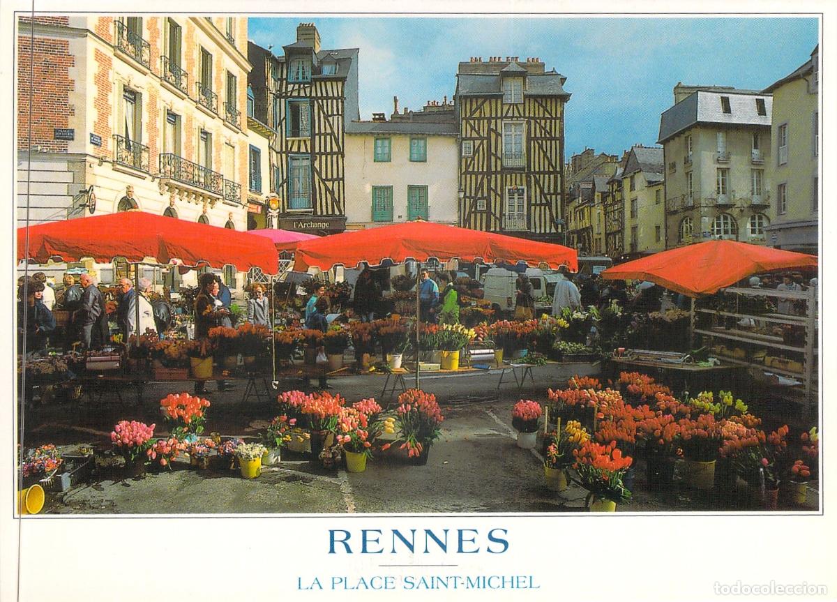 Postales: Postal de la Plaza Saint-Michel y Mercado de Flores en Rennes