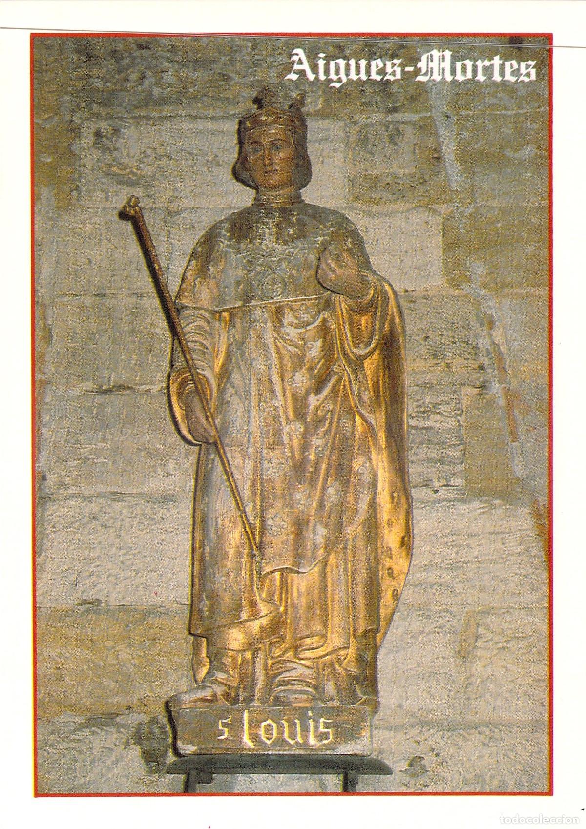 Postales: Postal Estatua de San Luis, Iglesia Notre-Dame-des-Sablons, Aigues-Mortes