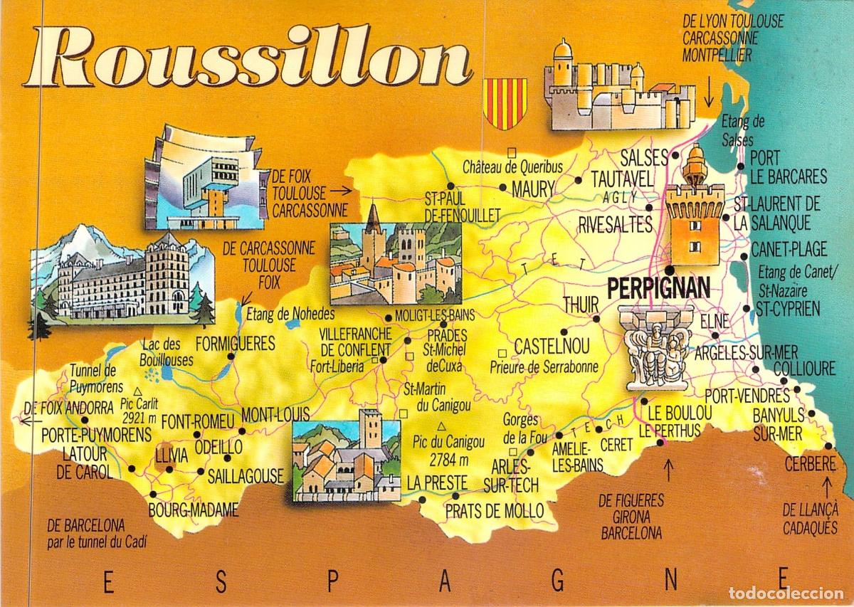 Postales: Postal Mapa Ilustrado de Roussillon y Pirineos Orientales, Francia