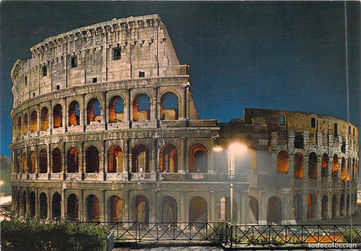 Postales: Postal del Coliseo de Roma Iluminado por la Noche