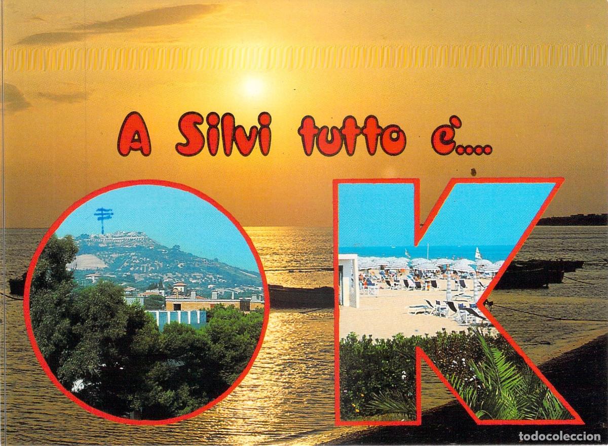Postales: Postal de Silvi Marina Abruzzo Italia con dise&ntilde;o gr&aacute;fico de atardecer