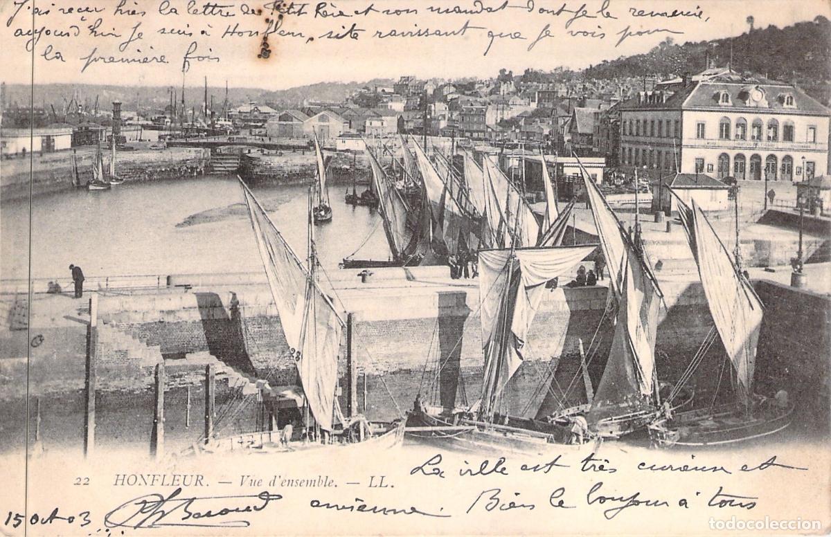 Cartes Postales: Postal de Honfleur, Francia - Vista Panor&aacute;mica del Puerto con Veleros