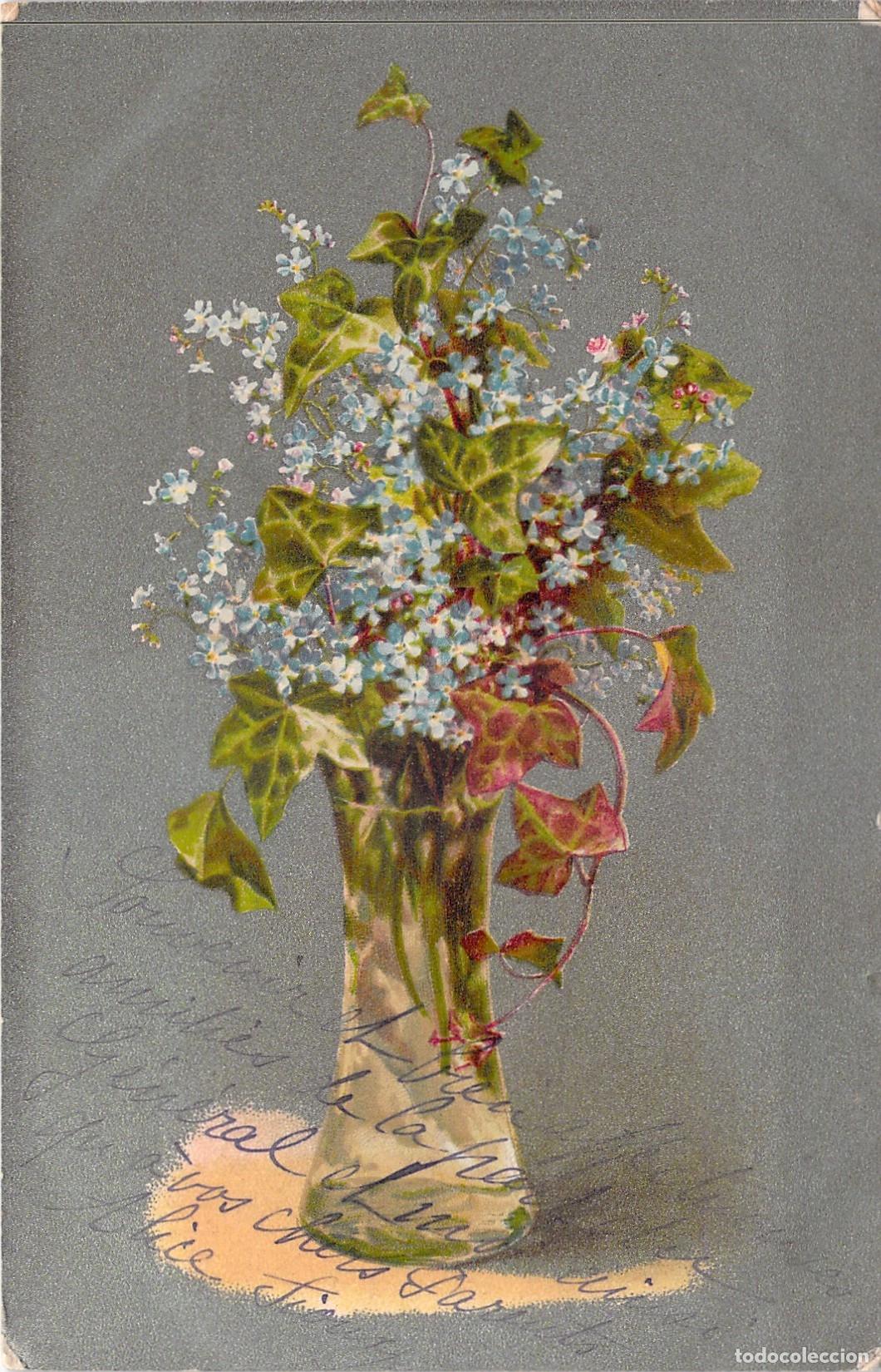 Cartes Postales: Postal Ilustrada con Ramo de Flores Nomeolvides y Hiedra