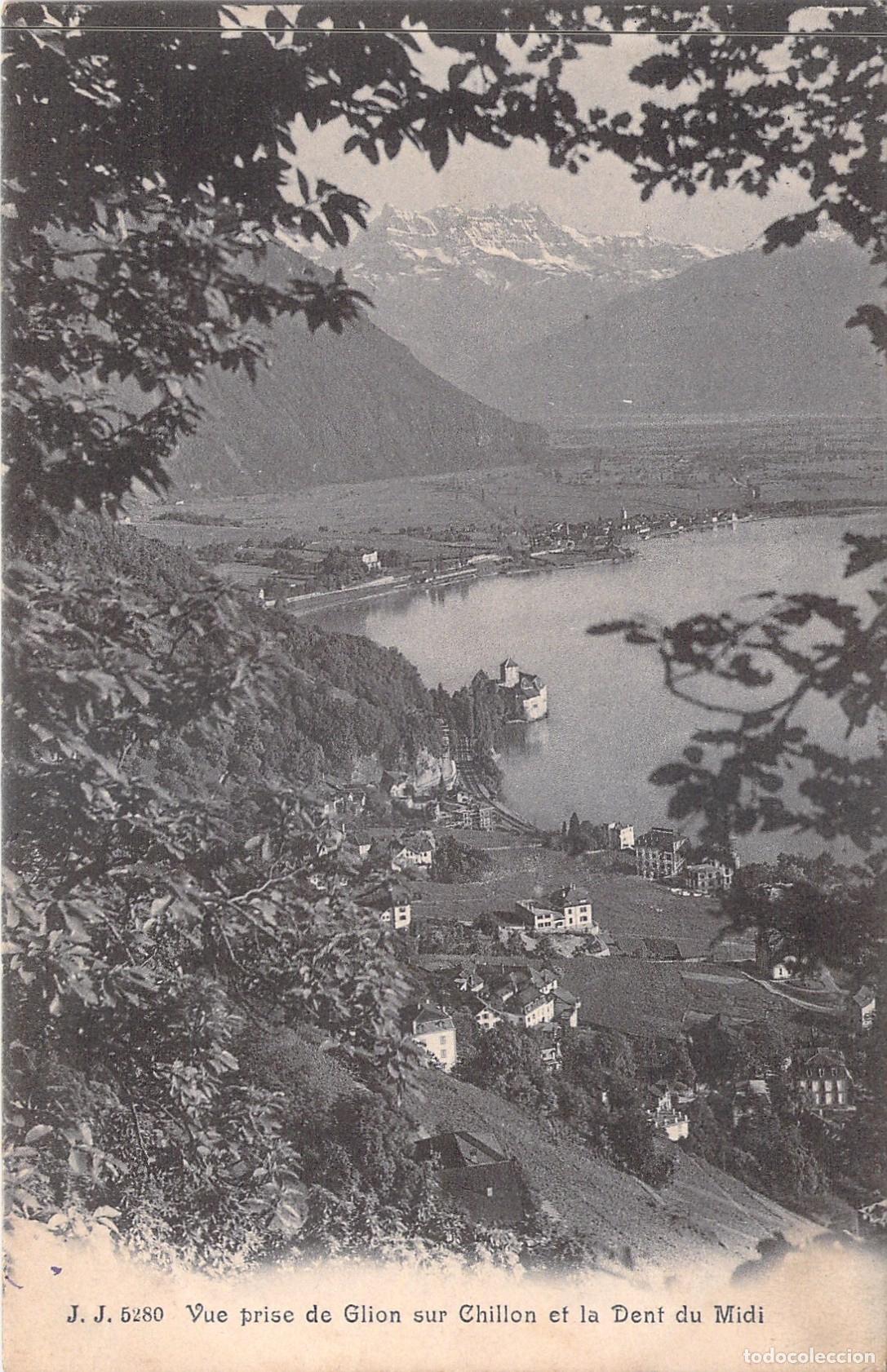 Cartes Postales: Postal de Glion: Vista de Chillon y la Dent du Midi, Suiza