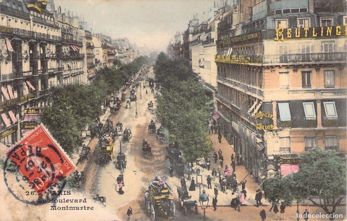 Postales: Tarjeta Postal Antigua de Par&iacute;s: Boulevard Montmartre con Carruajes