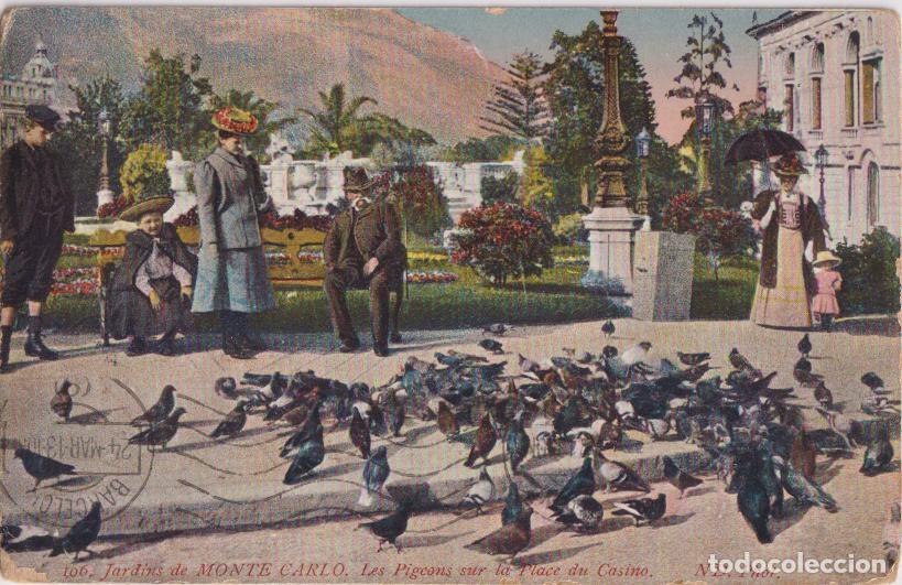 Postales: MONACO, JARDINES DE MONTECARLO, PALOMAS EN LA PLAZA DEL CASINO - CIRCULADA 1913