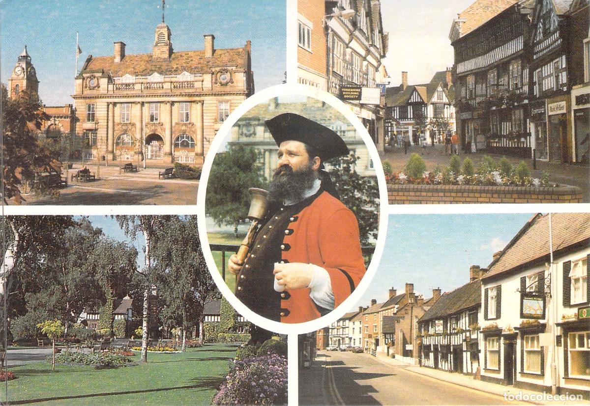 Postcards: Postal de Crewe y Nantwich con Pregonero Tom Clarkson y Vistas