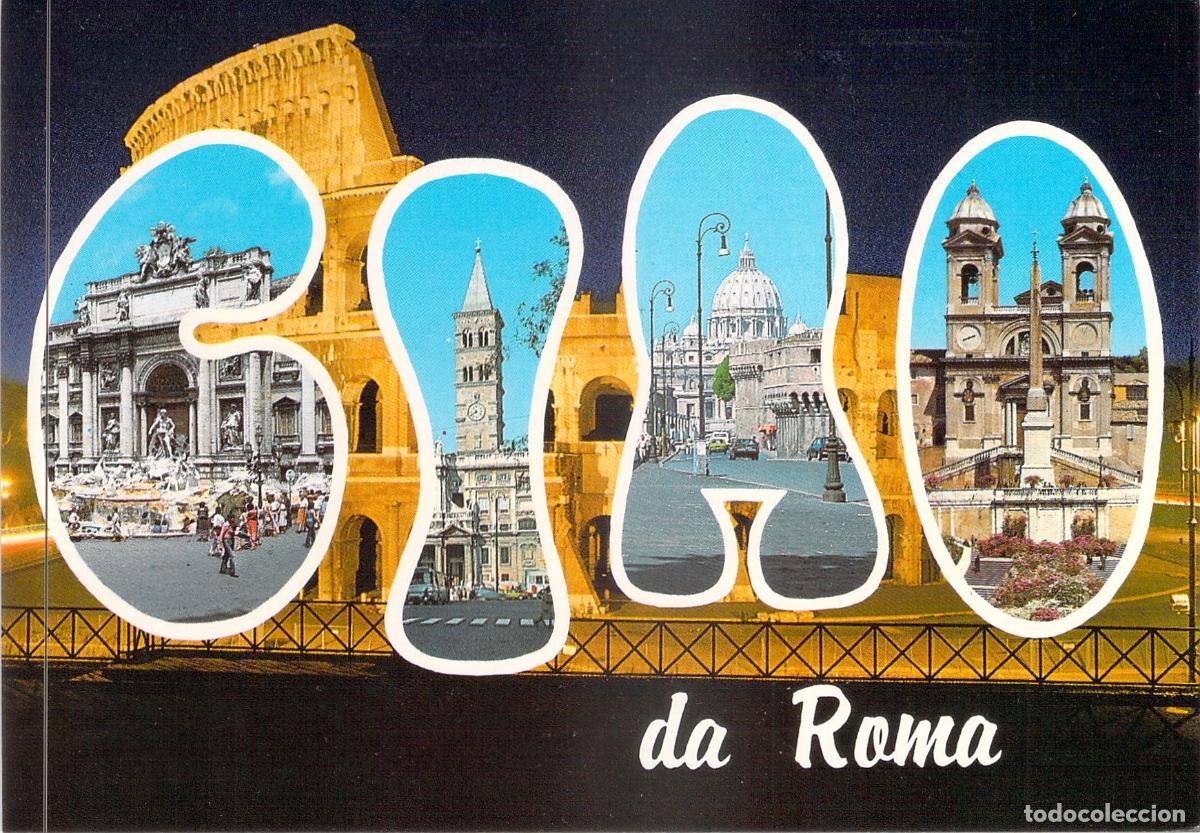 Postcards: Postal Tur&iacute;stica Ciao da Roma con Vistas del Coliseo y Monumentos