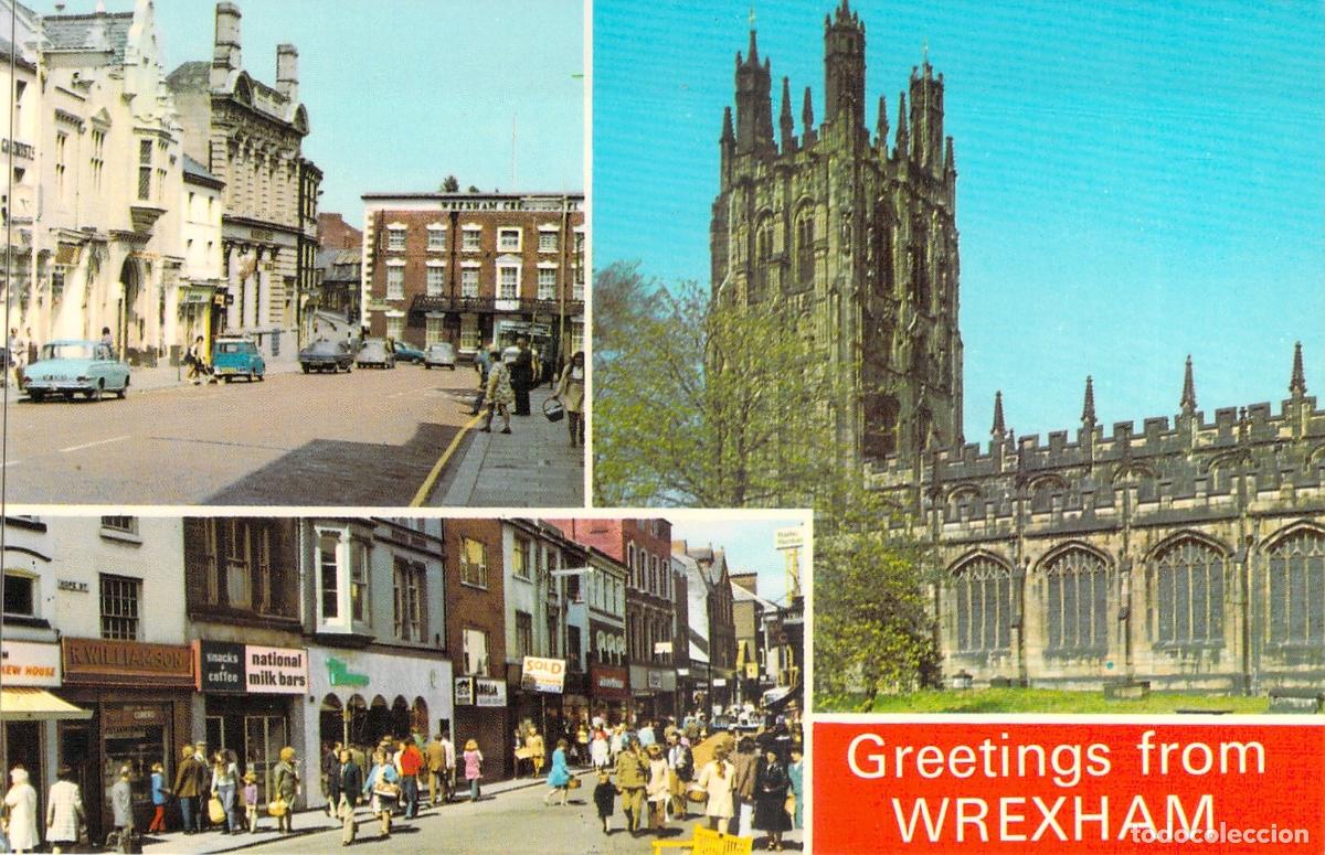 Postcards: Postal de Wrexham Gales Vistas de High Street y la Iglesia Parroquial
