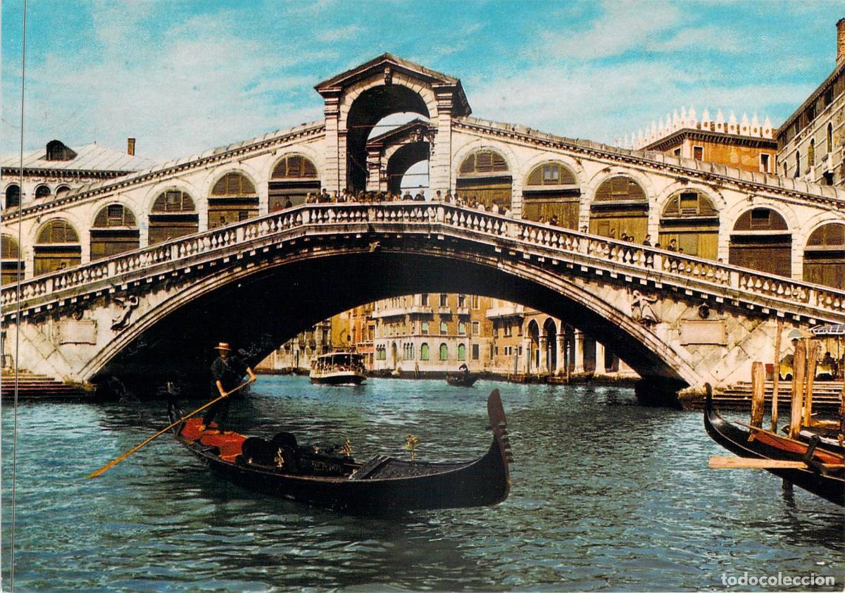 Postcards: Postal de Venecia: Puente de Rialto y G&oacute;ndola en el Gran Canal