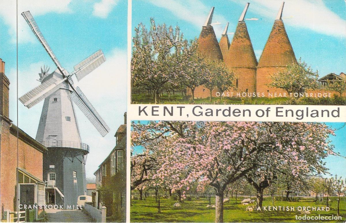 Postcards: Postal de Kent Jard&iacute;n de Inglaterra Molino y Casas de L&uacute;pulo