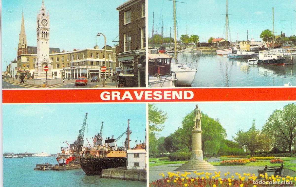 Postcards: Postal de Vistas M&uacute;ltiples de Gravesend, Kent - Puerto y Jardines
