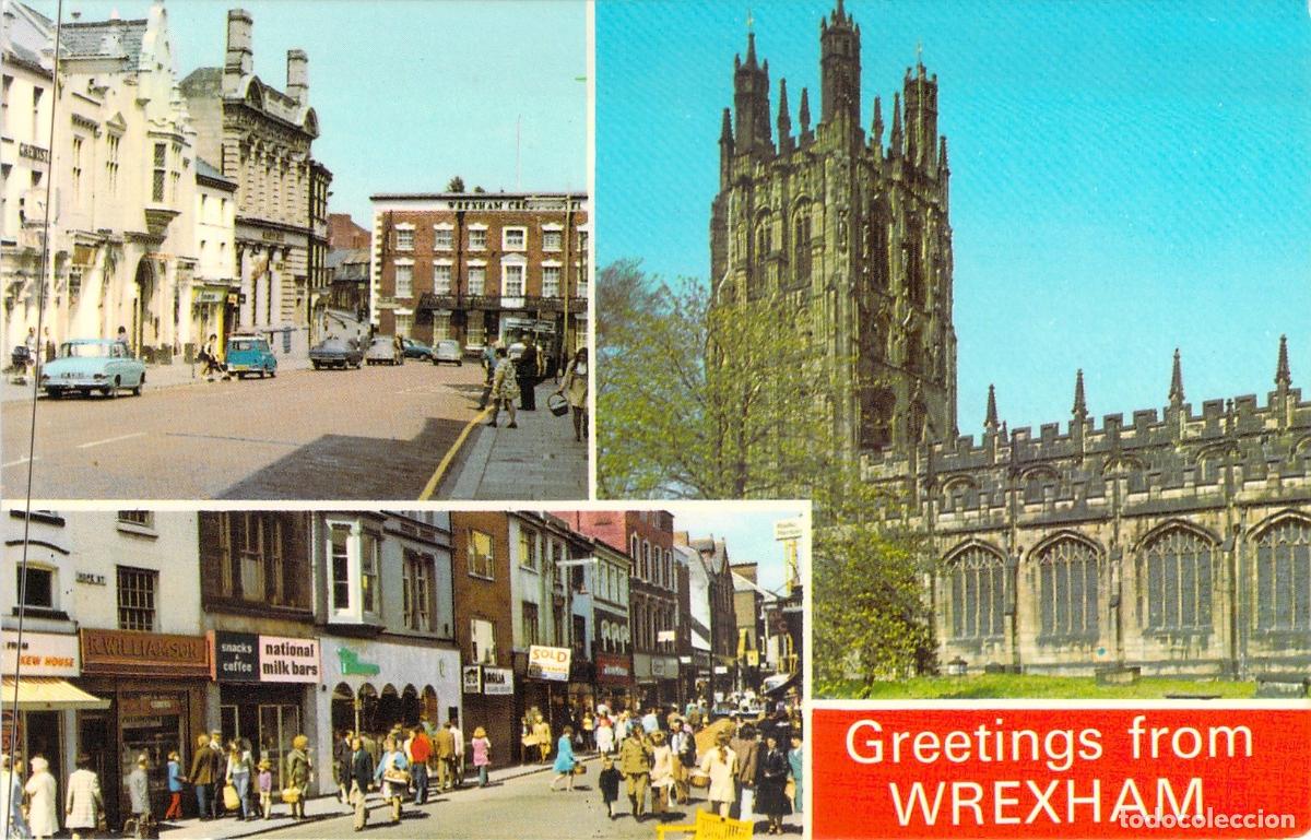 Cartoline: Postal de Wrexham Gales con Iglesia Parroquial y Escenas Urbanas