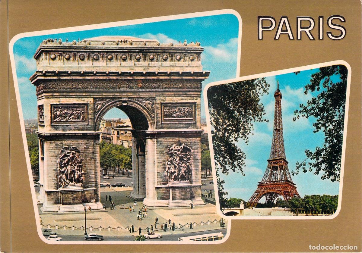 Postcards: Postal de Par&iacute;s con el Arco de Triunfo y la Torre Eiffel