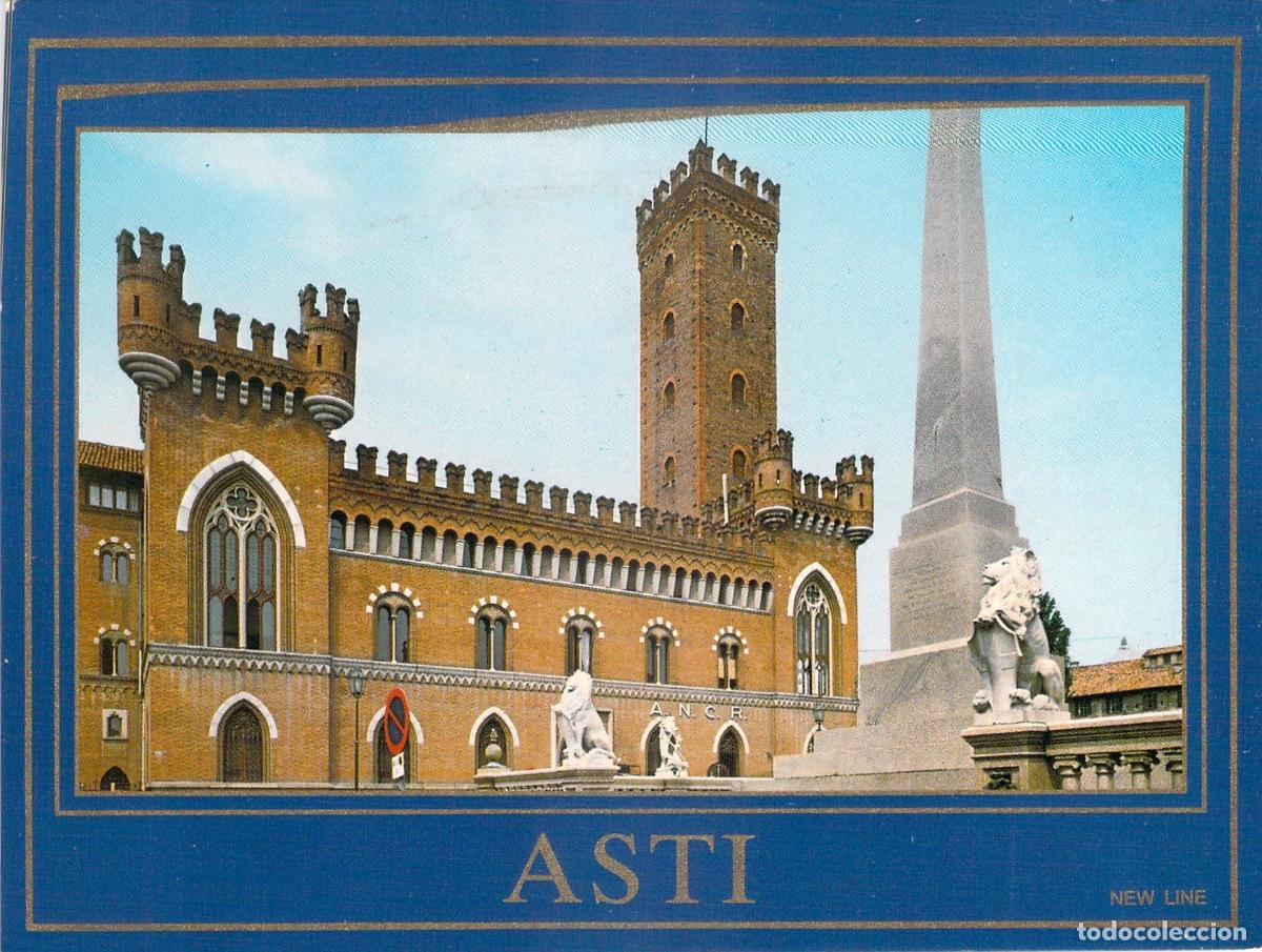 Postcards: Postal de Asti, Italia: Piazza Roma y Torre G&oacute;tica Comencina