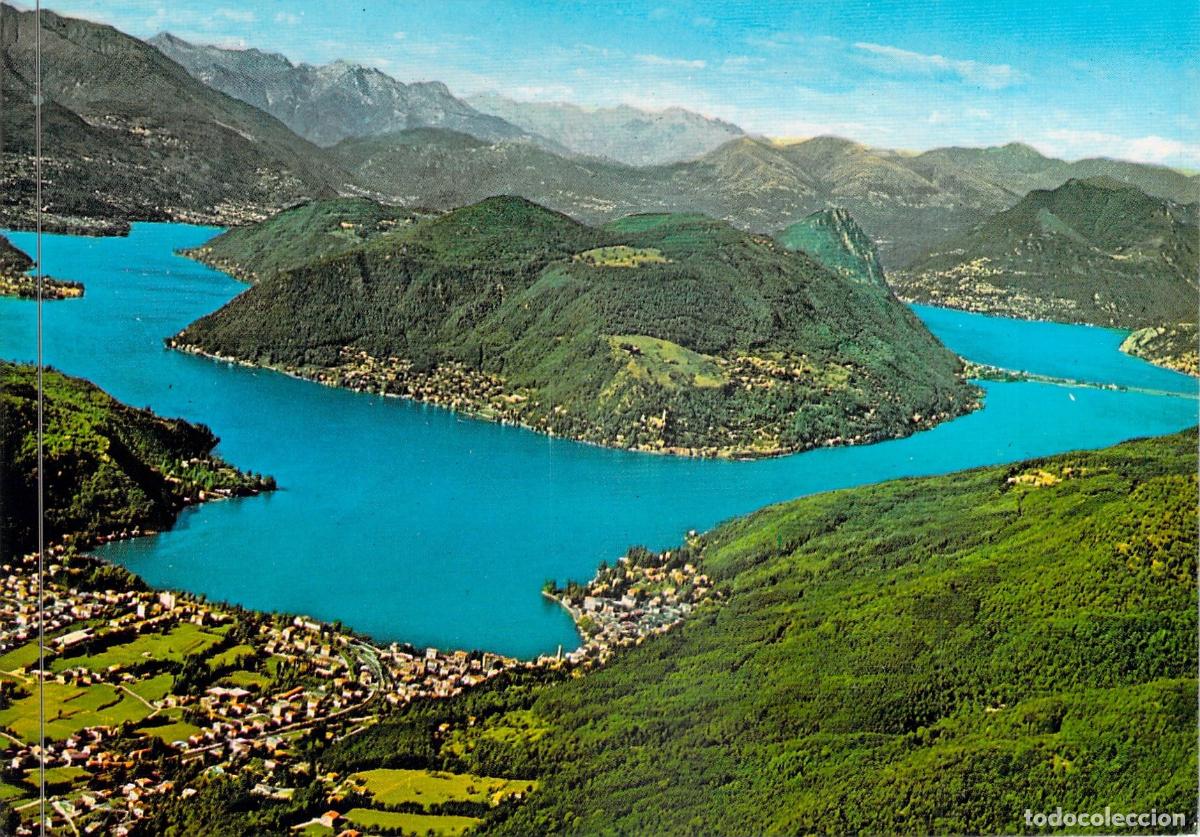 Postales: Postal de Porto Ceresio y el Lago de Lugano, Vista A&eacute;rea