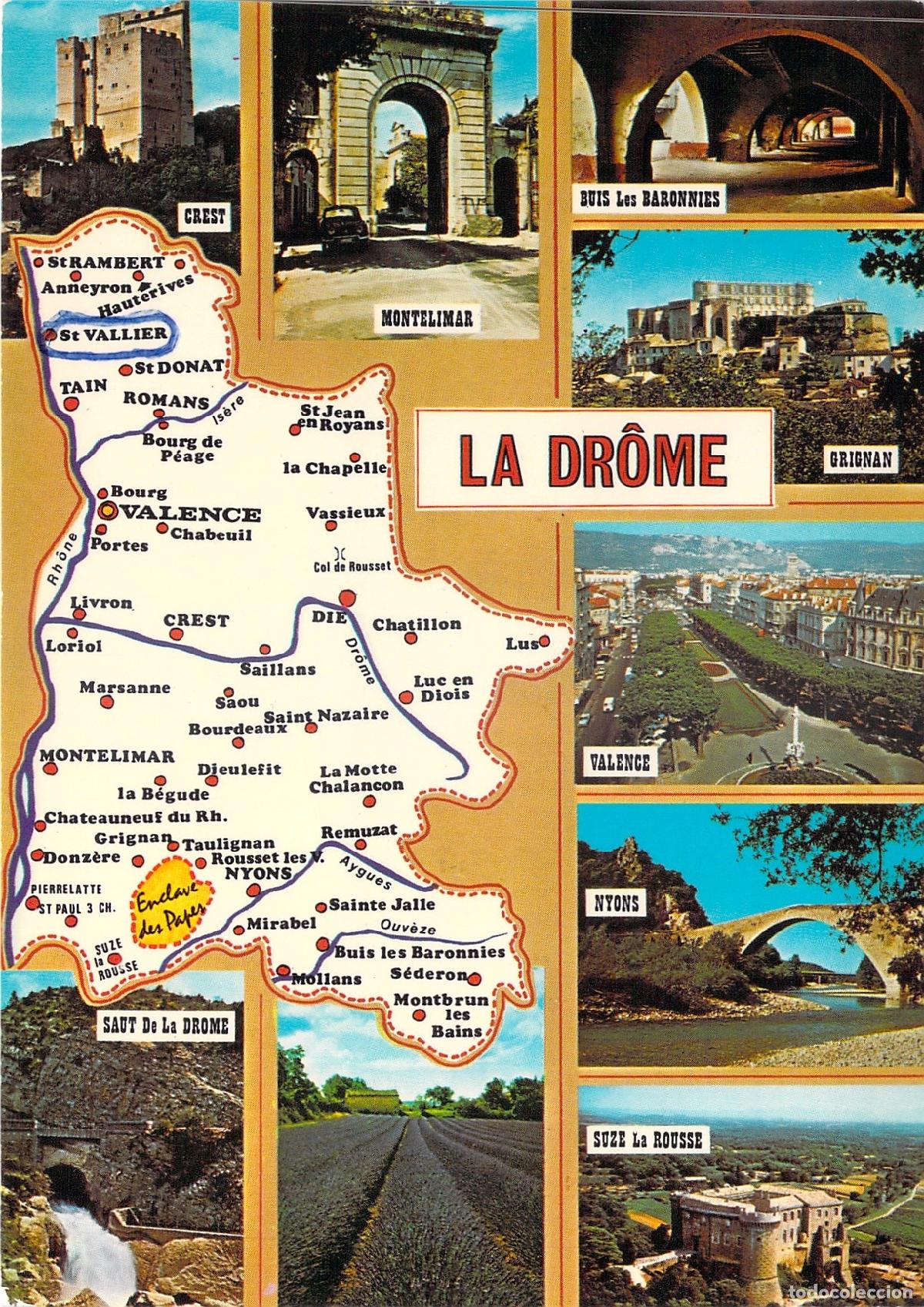 Postales: Postal Tur&iacute;stica del Departamento de La Dr&ocirc;me con Mapa y Vistas