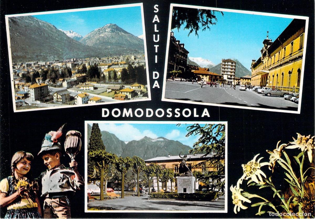 Postales: Postal de Domodossola Piamonte Italia Multivista con Ni&ntilde;os y Flores