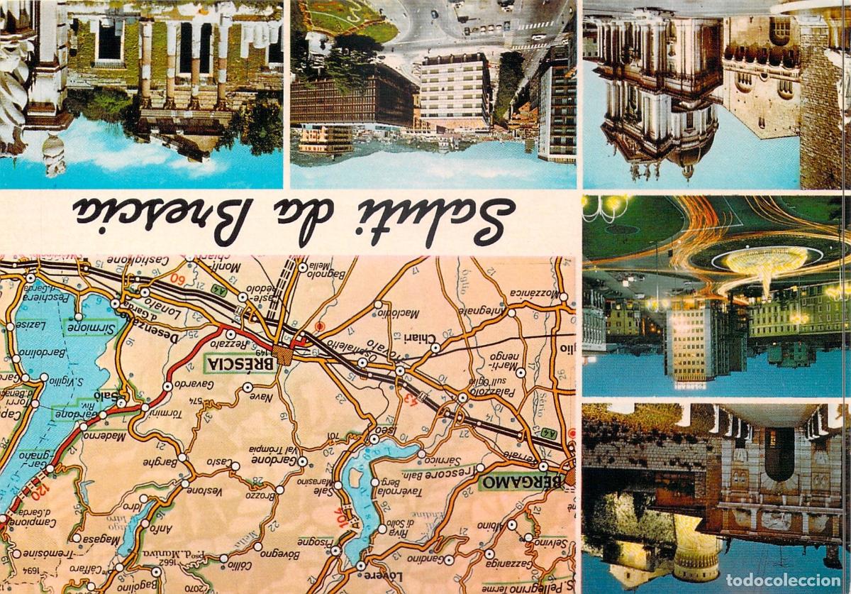 Postales: Postal de Brescia con Mapa de Carreteras y Vistas Variadas