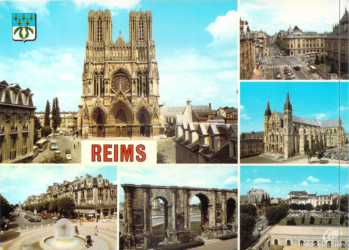 Postales: Postal Multivista de Reims, Francia: Catedral y Monumentos