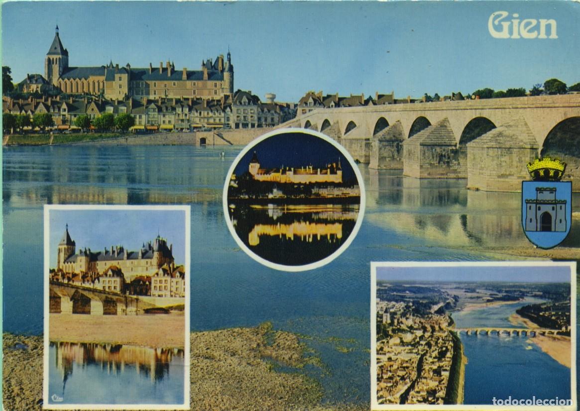 Postales: GIEN. France. Le ch&acirc;teau. Le pont et la Loire. Sin circular. ED. CIM