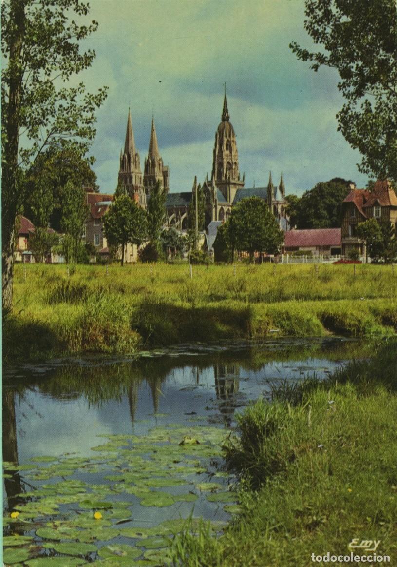 Postales: N&ordm; 2713-BAYEUX (Calvados). France. Sur les bords de l'AURE: percc&eacute;e sur la cath&eacute;drale. Sin circular.