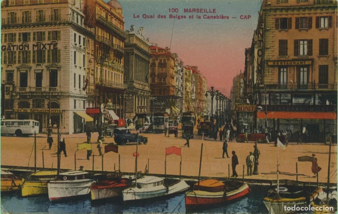 Postales: N&ordm; 100-MARSEILLE. France. Le Quai des Belges et la Canebi&egrave;re-CAP. Escrita en 1942. ED. LES BE